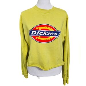DICKIES Raw Hem Cropped Relaxed Fit Sweatshirt In Yellow Green Color.Size Medium